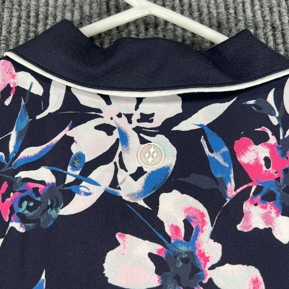 Jofit Navy Floral Sleeveless Polo Dress with Pink & White Accents - Picture 14 of 16